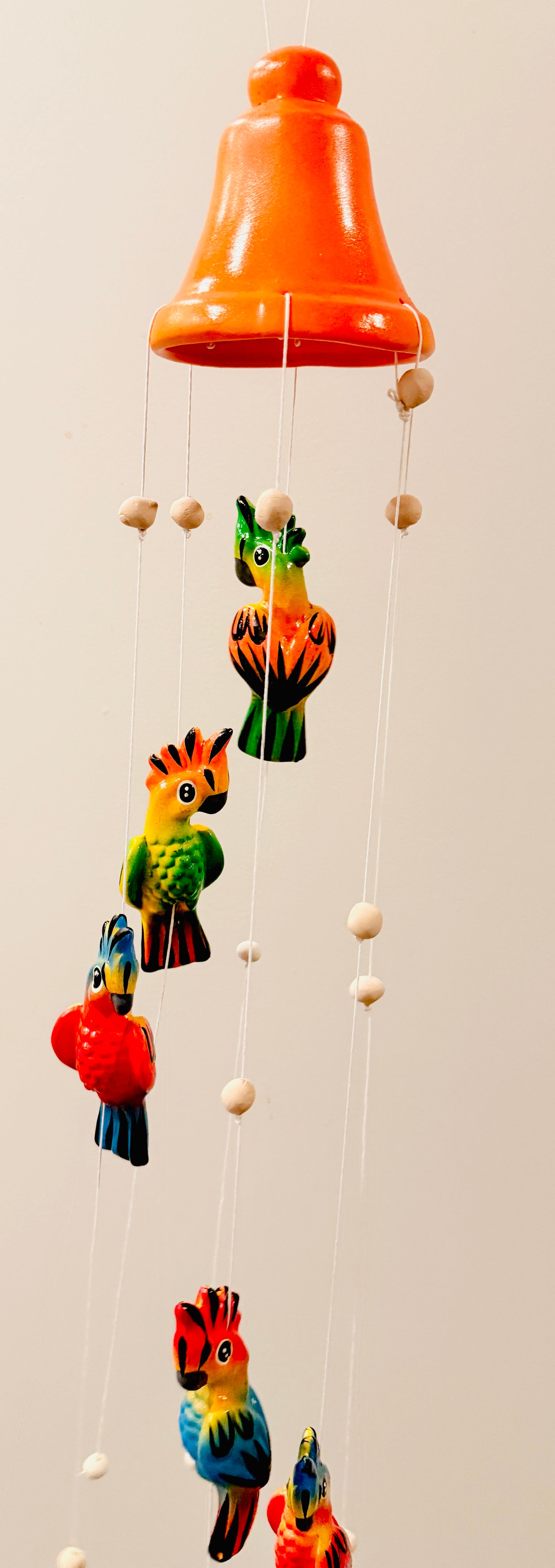 Mexican Ceramic Parrot Wind Chime Campana de Viento Mexicana de Cotorritos