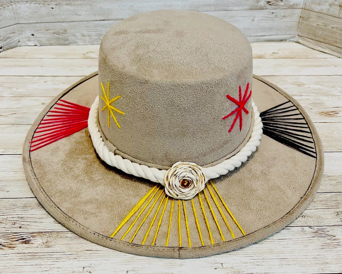 Mexican Western Boho Embroidered Hat Medium Sombrero Mexicano con Bordado Fino