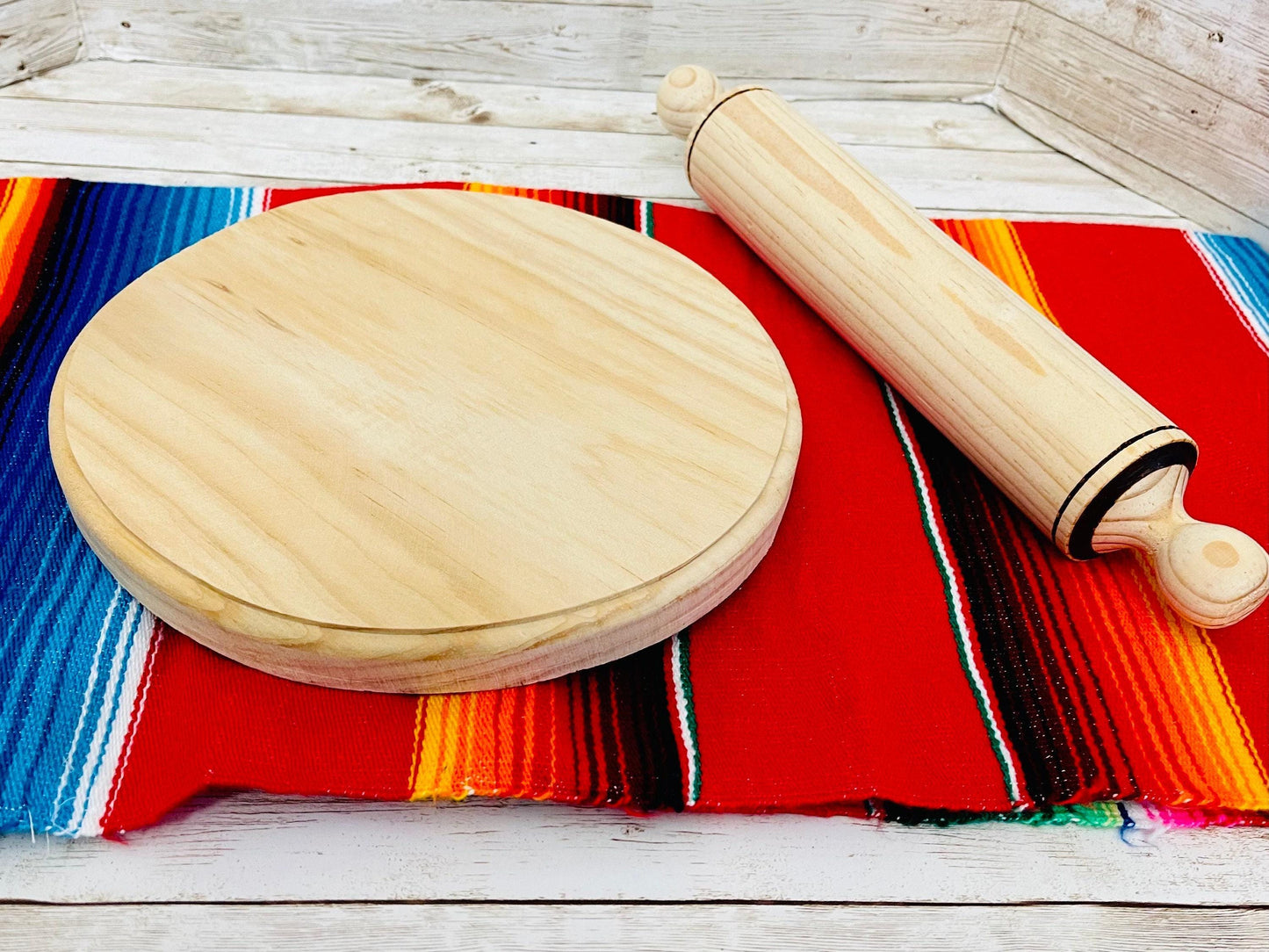 Mexican Wood Rolling Pin & Board Palote Rodillo Mexicano Para Amazar Con Su Tabla