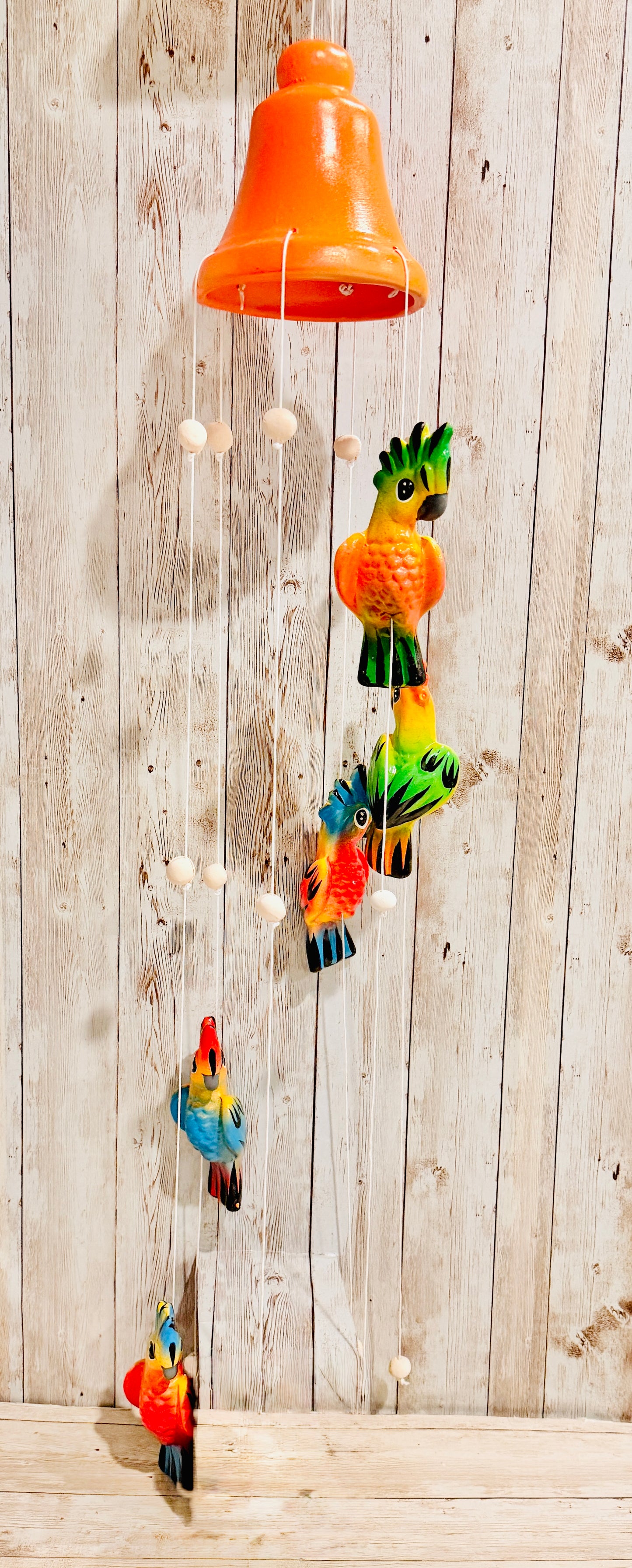 Mexican Ceramic Parrot Wind Chime Campana de Viento Mexicana de Cotorritos