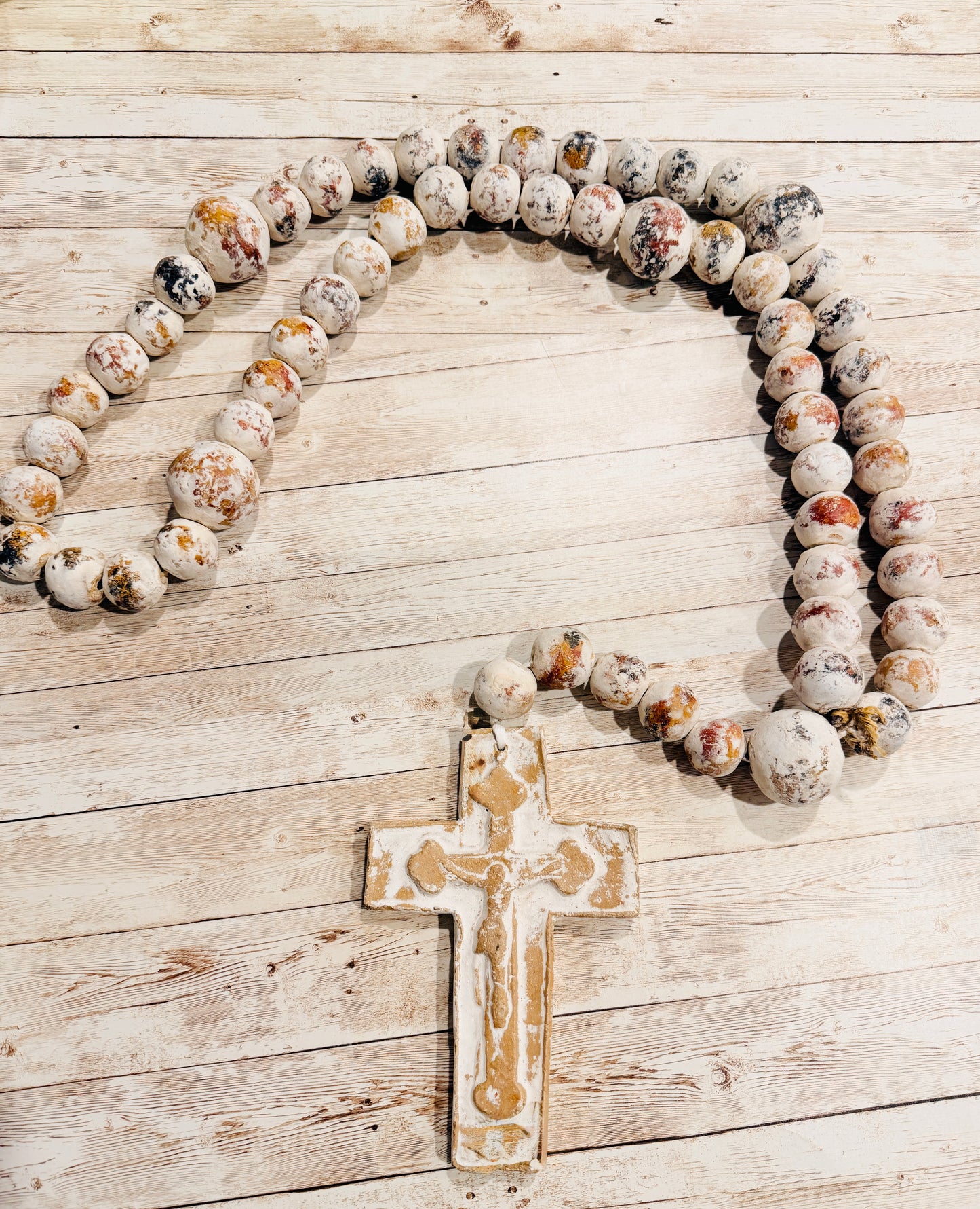 Mexican Large Ceramic Rosary Rustic Farmhouse Decor Rosario Mexicano Grande de Ceramica
