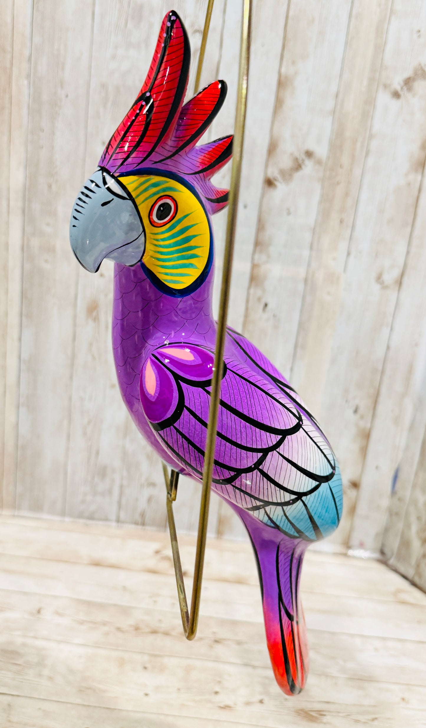 Mexican Exotic Ceramic Bird on a Perch Pajaro Mexicano de Ceramic en Aro