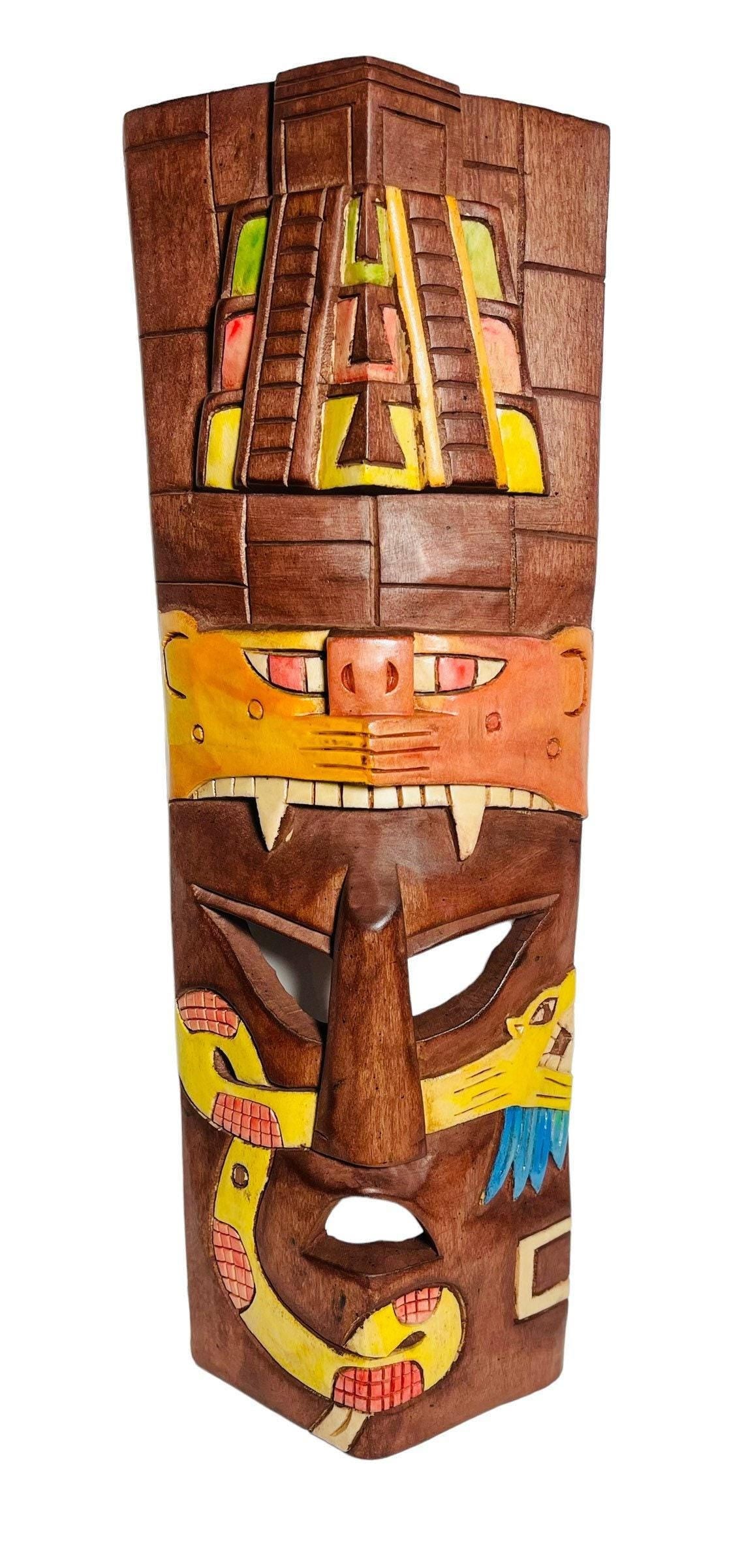 Prehistoric Wooden Mask Mayan Culture Hsnd Carved  Mexican Wall Art Artesanias Mexicana Mascara Maya De Madera