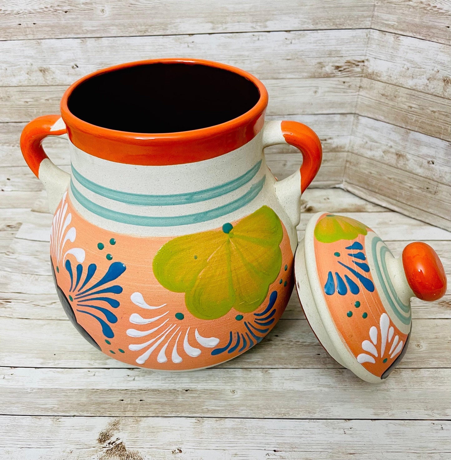 Olla de Barro Frijolera con Tapa Terra Cota Pot with lid Fits Up To 128 Fl. Oz