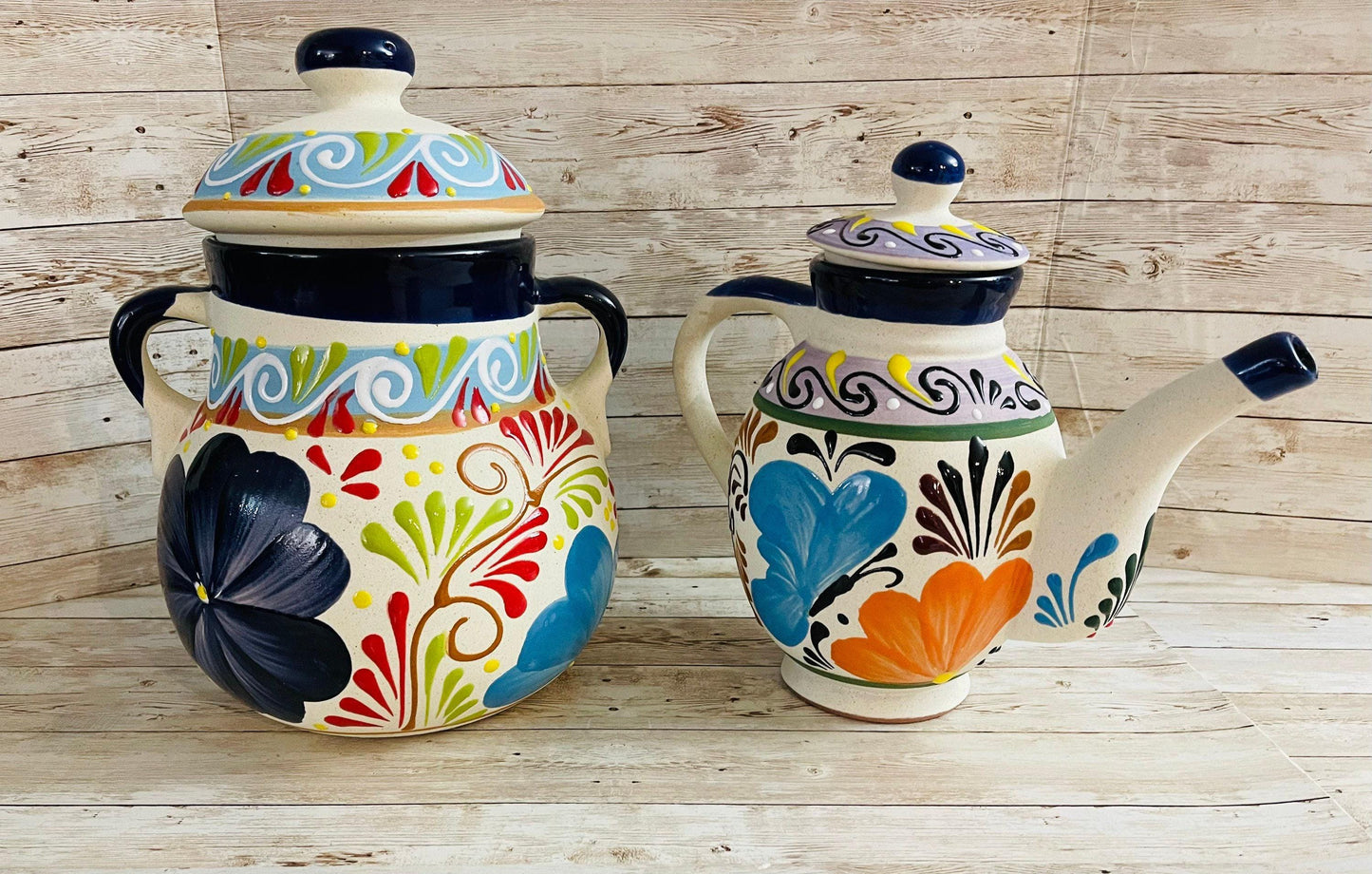Olla de Barro Frijolera con Tapa Lechera de Barro Y Salsero Soup Terracota Pot Salsa Bowl and Cofee Milk Jug