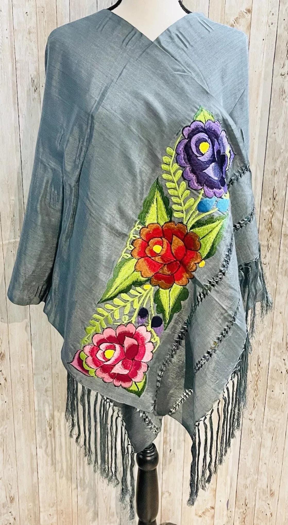 Embroidered Silk Handmade Mexican Shawls Rebosos Bordados en Ceda