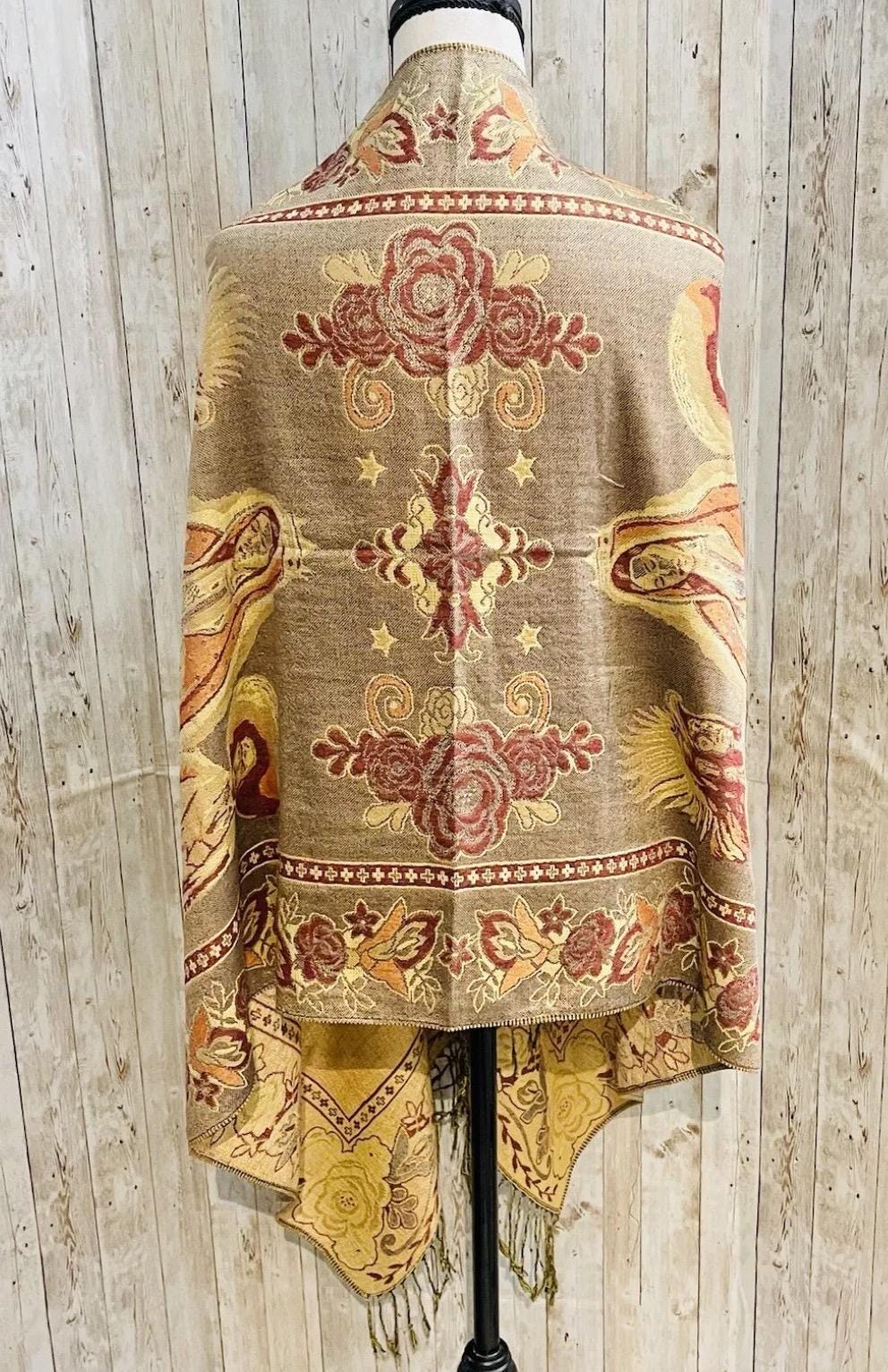Virgin Mary Mexican Shawls Rebosos Wraps Rebosos de La Virgen Maria con Emiliano Zapata y Montezuma