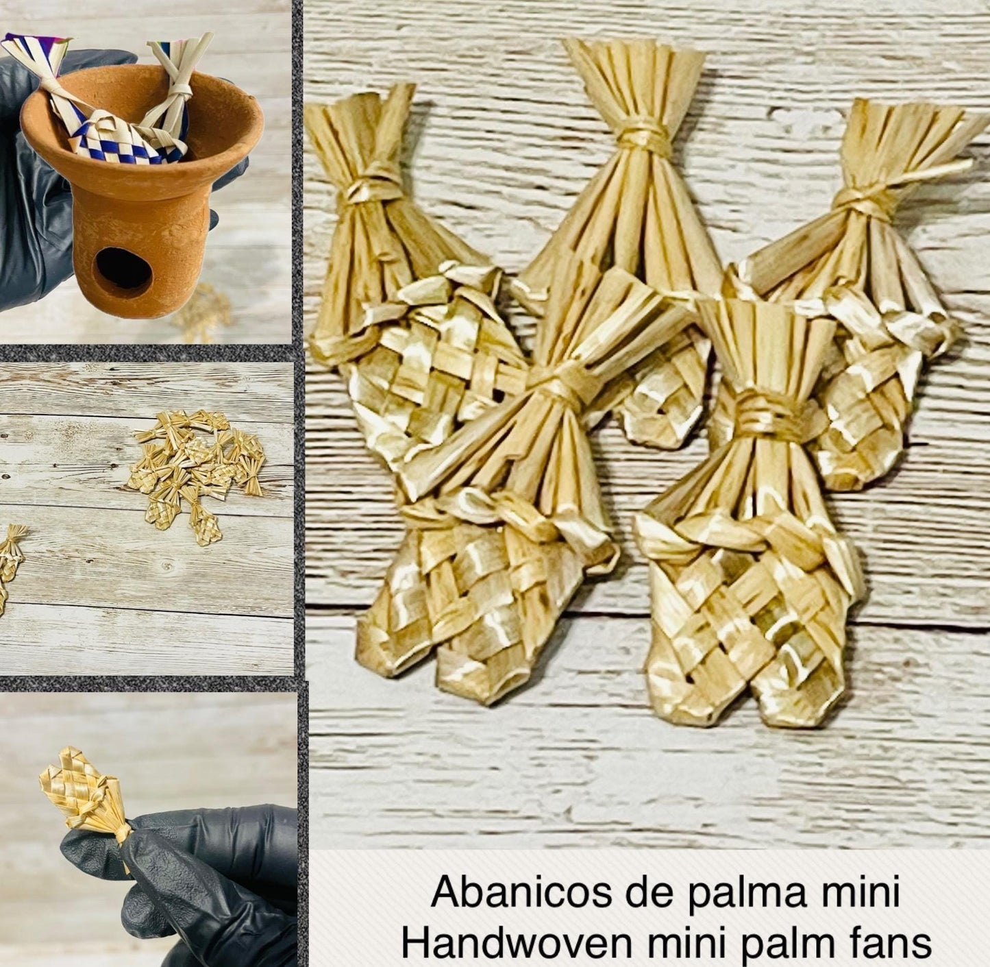 Mexican Miniature Day of Dead Handwoven Mini Fans & Mini Cantaritos Mini Abanicos de Palma y Mini Cantaritos de Barro  Dia De Los Muertos