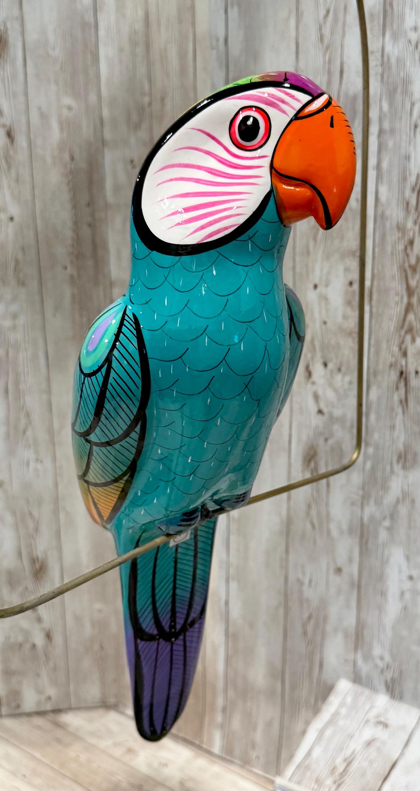 Mexican Exotic Ceramic Bird on a Perch Pajaro Mexicano de Ceramic en Aro