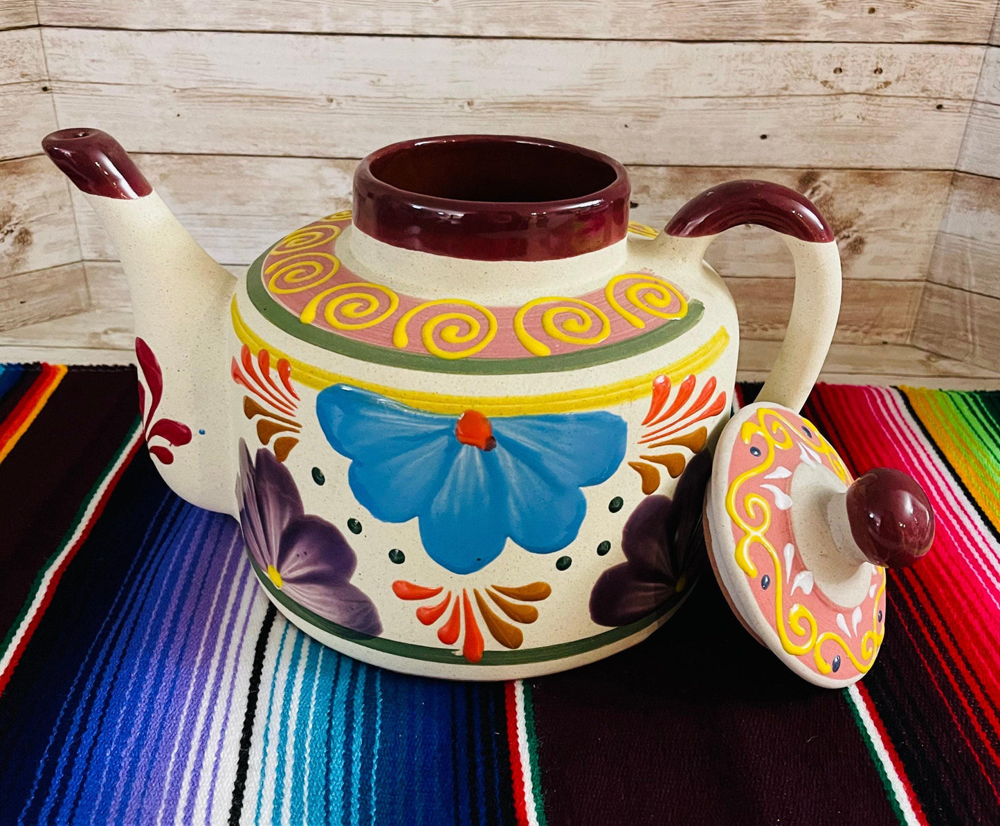 Terra Cotta Mexican Art Pottery CoffeeTea Pot Jarra Lechera Cafetera Artesanal Mexicana Engove