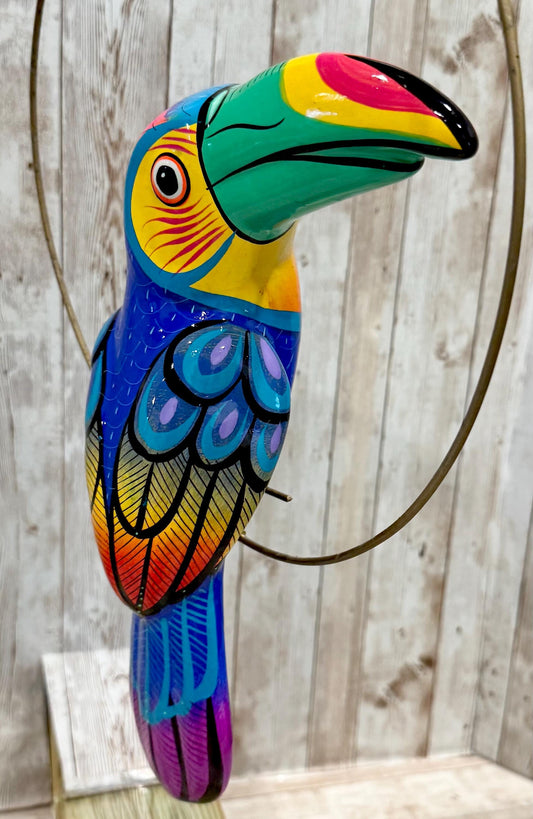 Hanging Exotic Bird in Ring Mexican Pottery Ceramic Pajaro De Cerámica