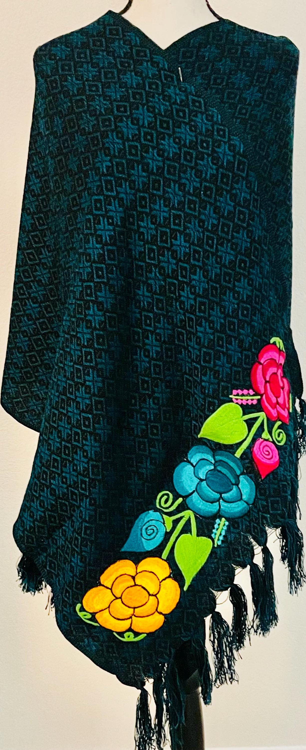 Embroidered Handmade Mexican Shawl Reboso Bordado Mexicano