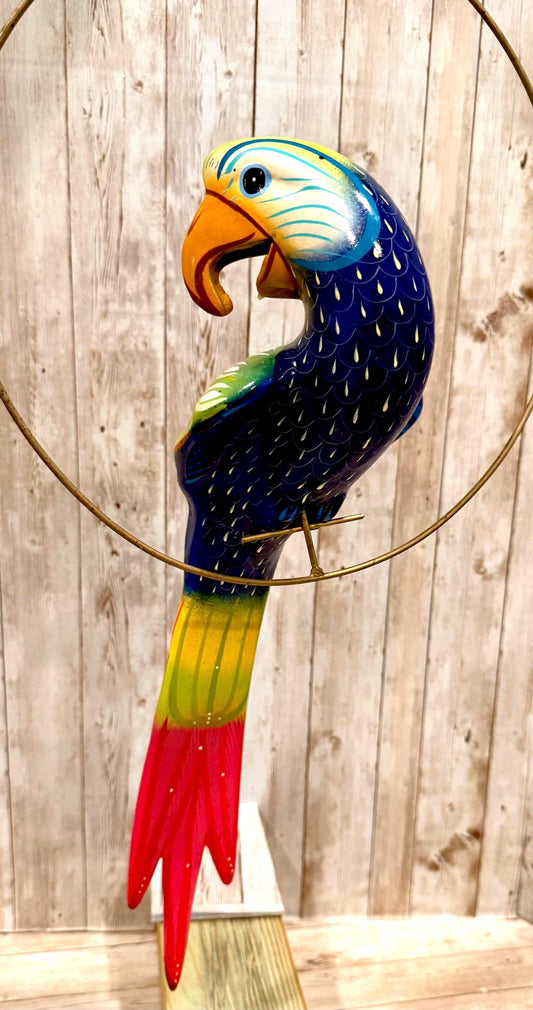 Hanging Exotic Bird in Ring Mexican Pottery Ceramic Pajaro De Cerámica