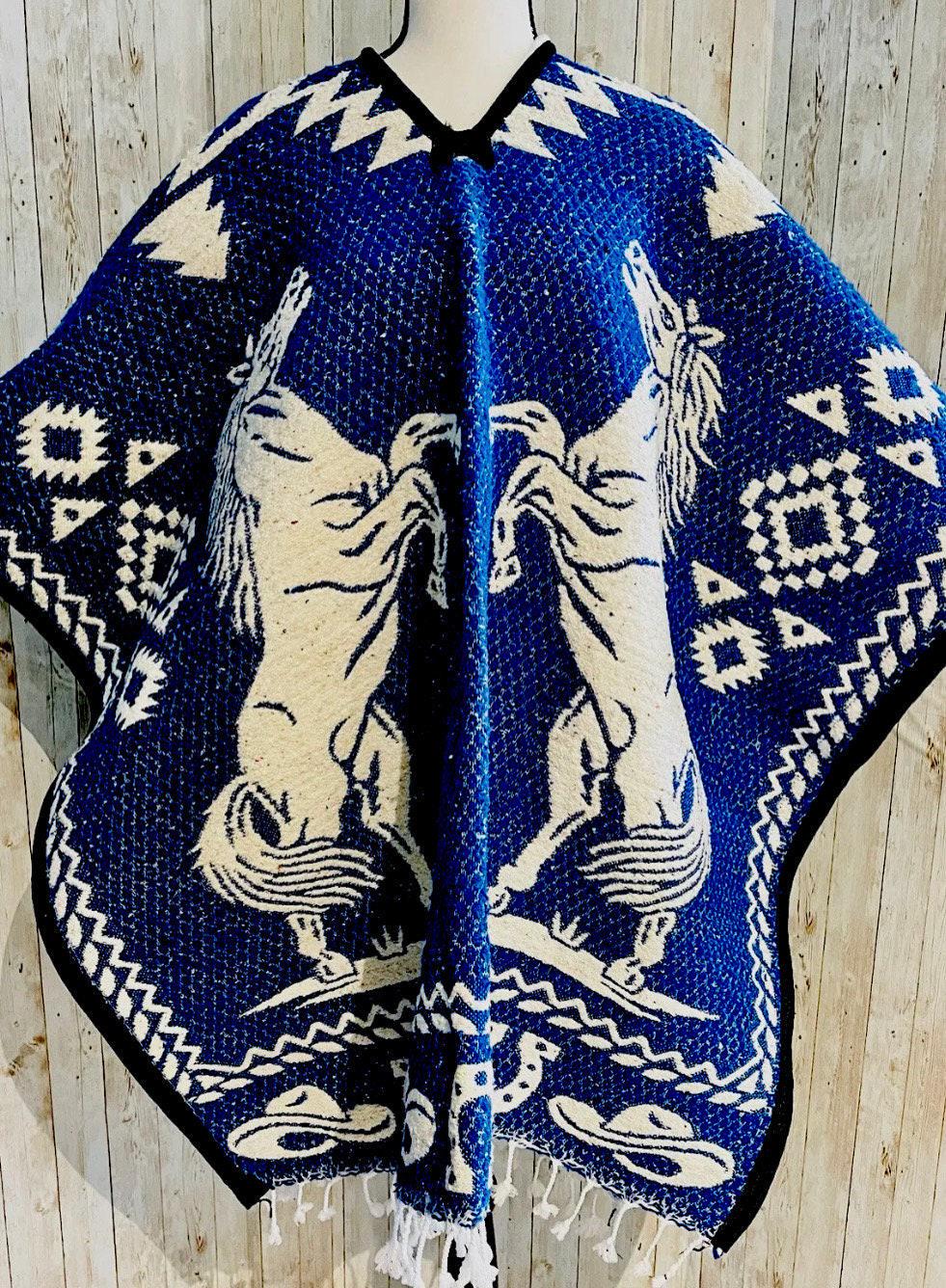 Mexican Poncho Gavan Wild Horse Poncho Gavan Sarape Caballos Salvajes