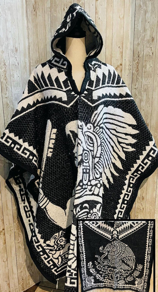 Poncho Calendario Azteca con Guerrero Azteca Double Sided Aztec Calendar Poncho