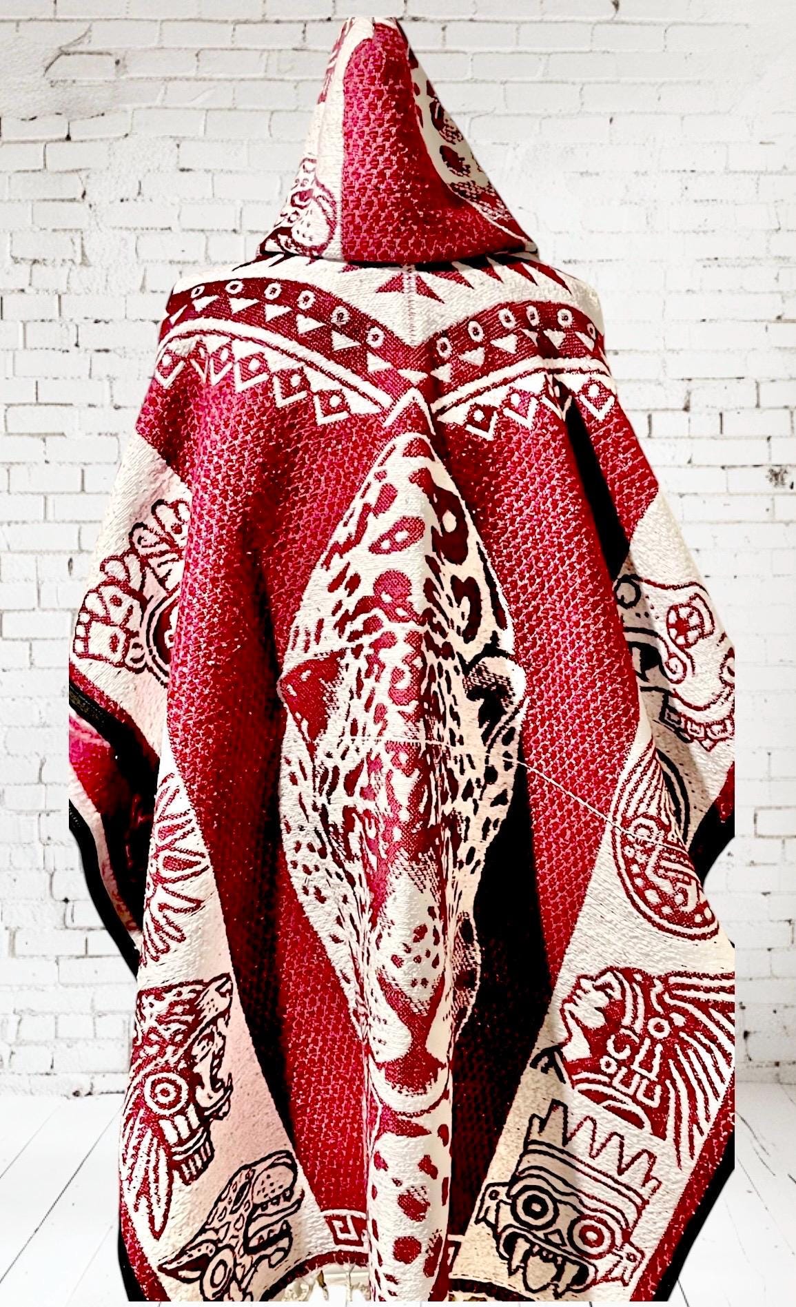 Mexican Double Sided Poncho Aztec and Jaguar Poncho Gavan Azteca con Jaguar Doble Vista