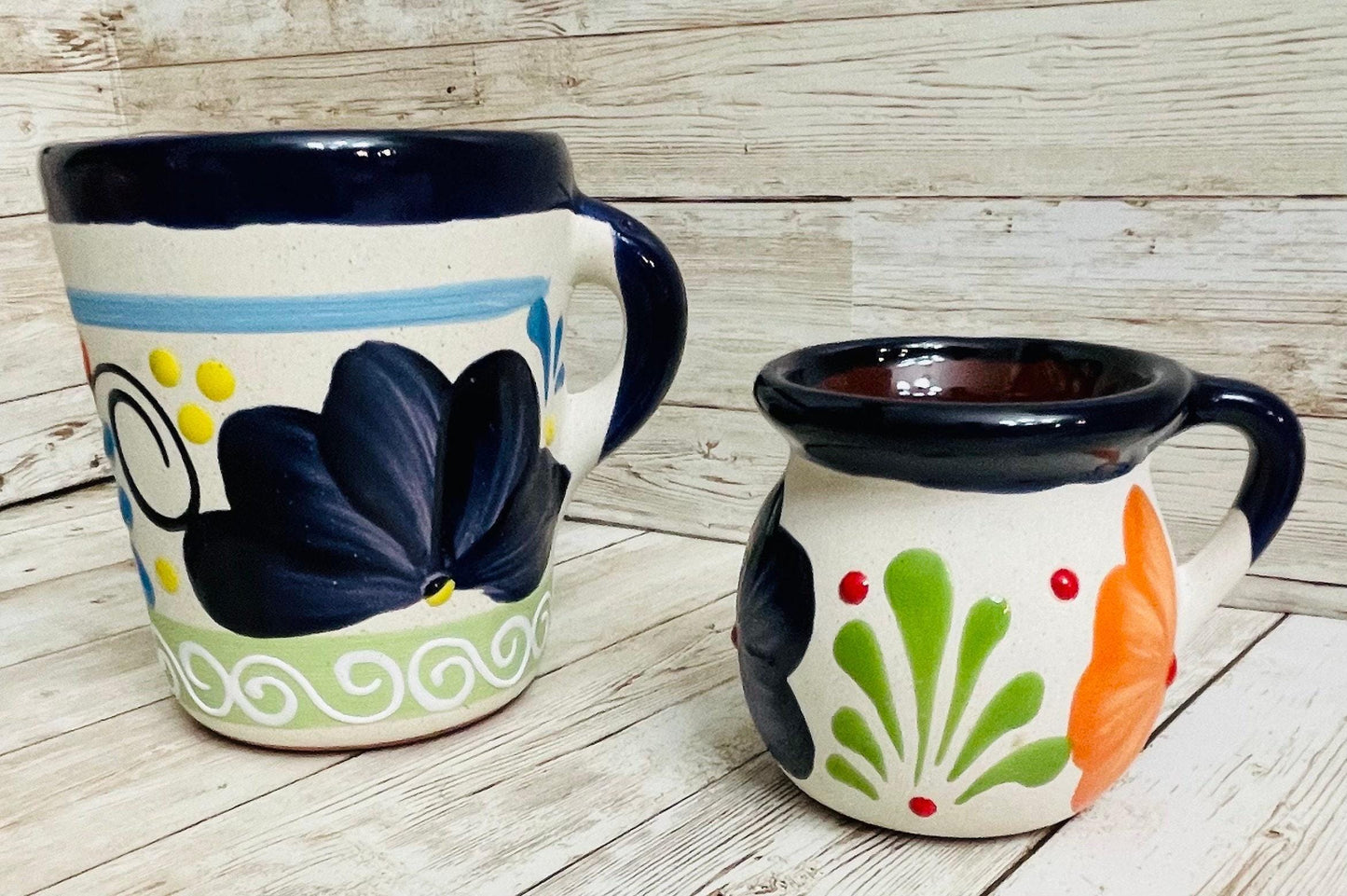 Terra Cotta Mexican Art Pottery CoffeeTea Set Drinkware With 4 Mugs & Sugar Bowl Jarra Lechera Cafetera Artesanal con 4 tazas y Azucarera
