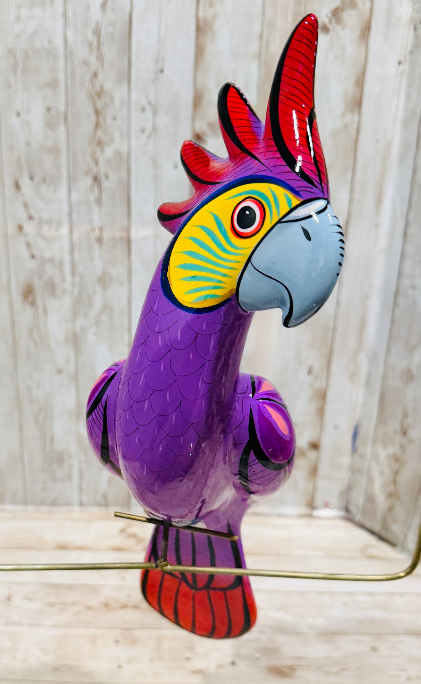 Mexican Exotic Ceramic Bird on a Perch Pajaro Mexicano de Ceramic en Aro