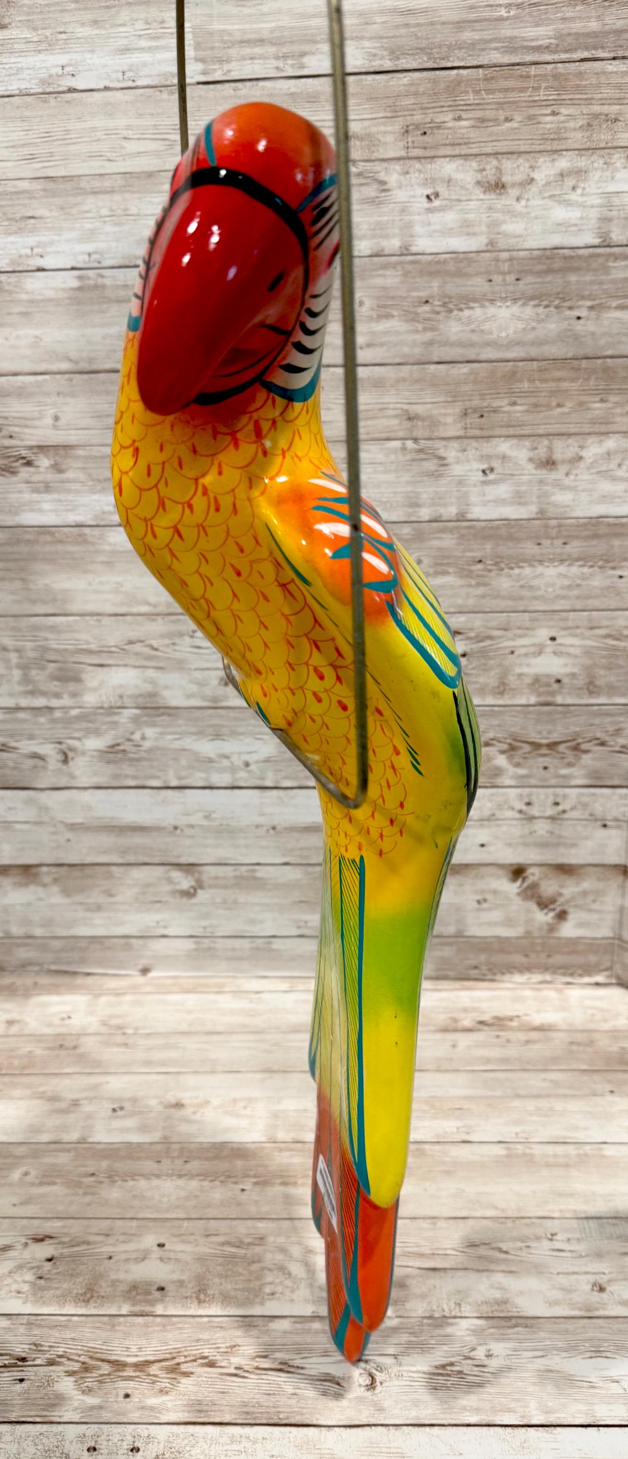 Hanging Exotic Bird in Ring Mexican Pottery Ceramic Pajaro De Cerámica