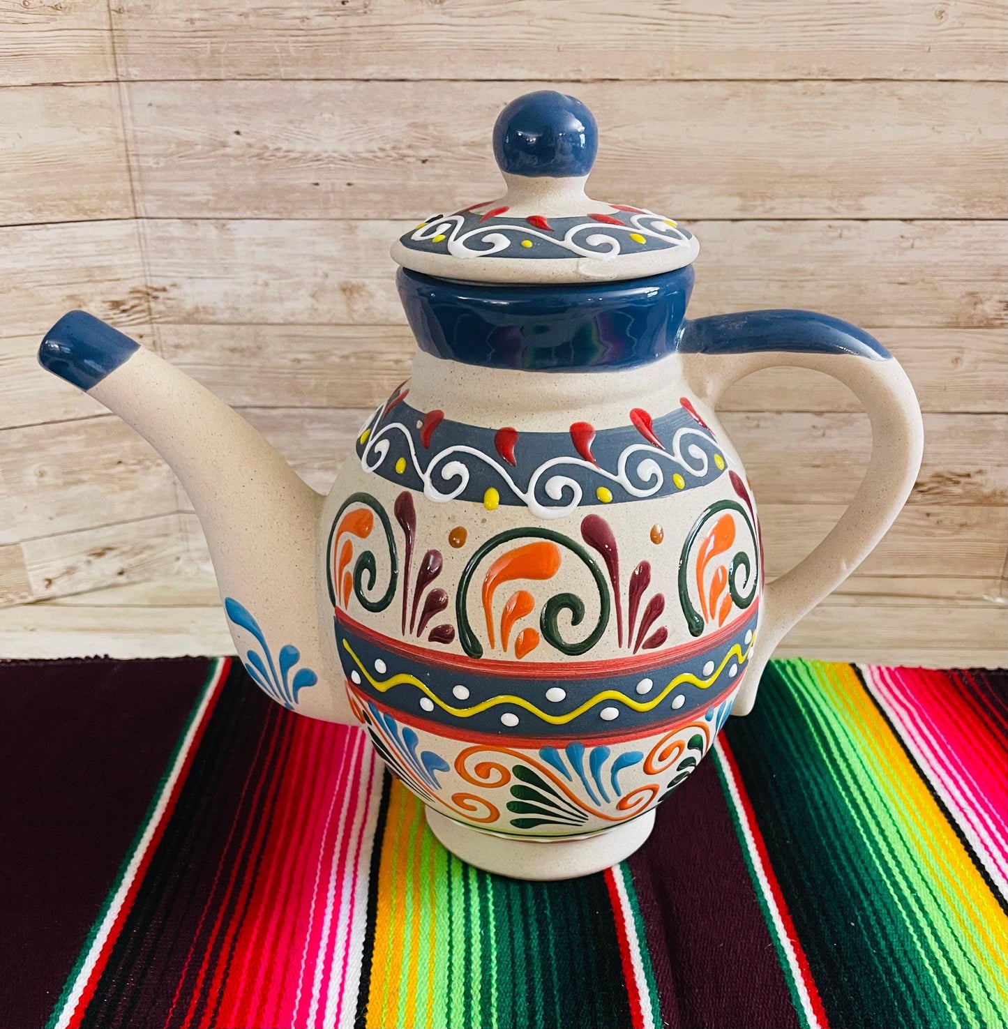 Terra Cotta Mexican Art Pottery CoffeeTea Pot Jarra Lechera Cafetera Artesanal Mexicana Engove