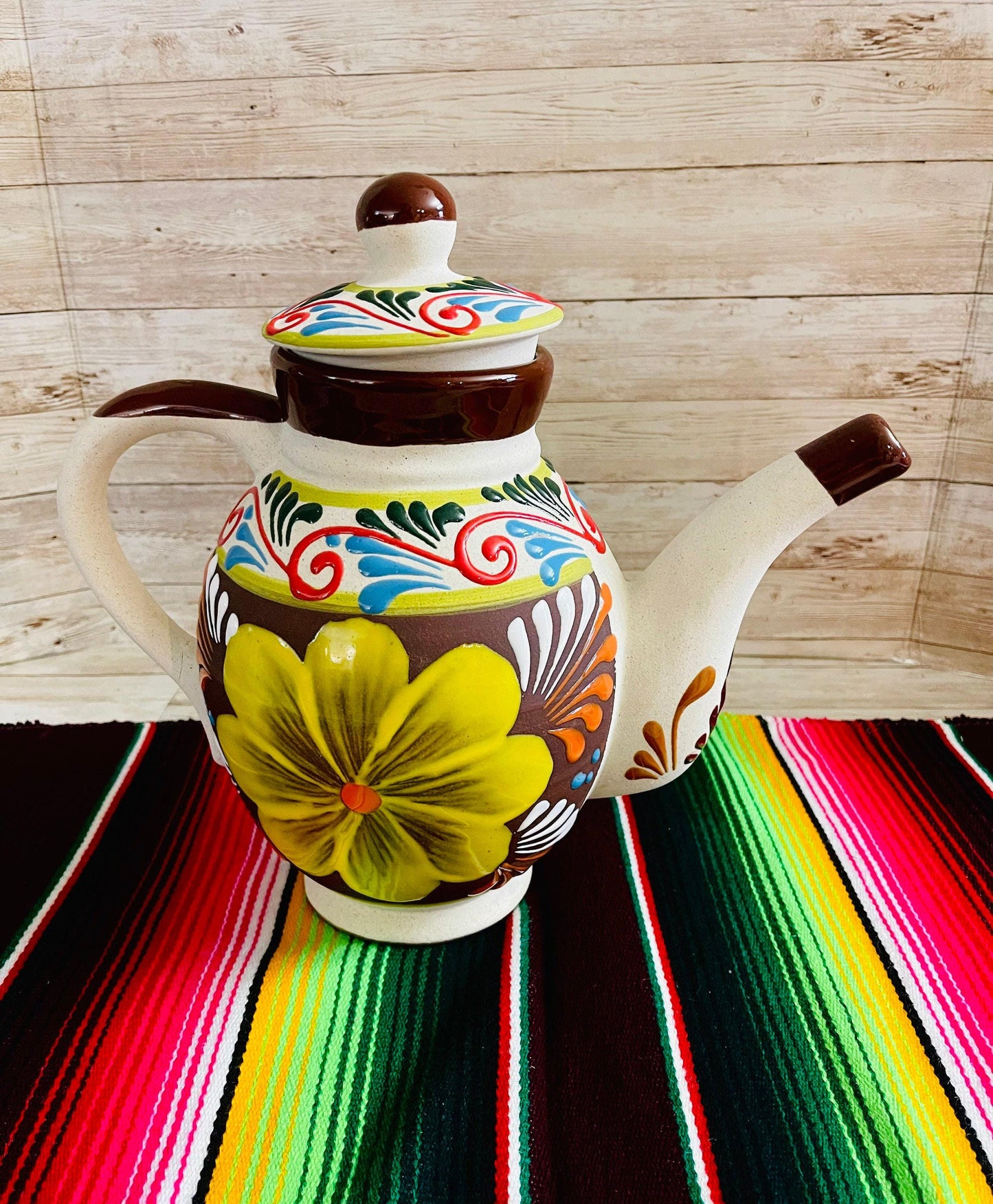 Terra Cotta Mexican Art Pottery CoffeeTea Pot Jarra Lechera Cafetera Artesanal Mexicana Engove
