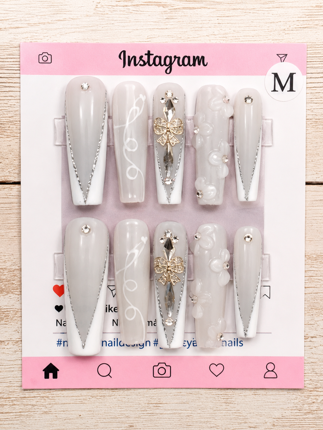 Pearl Bow Elegance Press-On Nails Size Medium