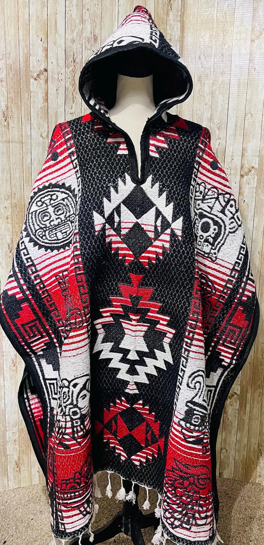 Mexican Greek Aztec Calendar Double Sided Poncho Poncho Mexicano Doble Vista Calendario Azteca Greco