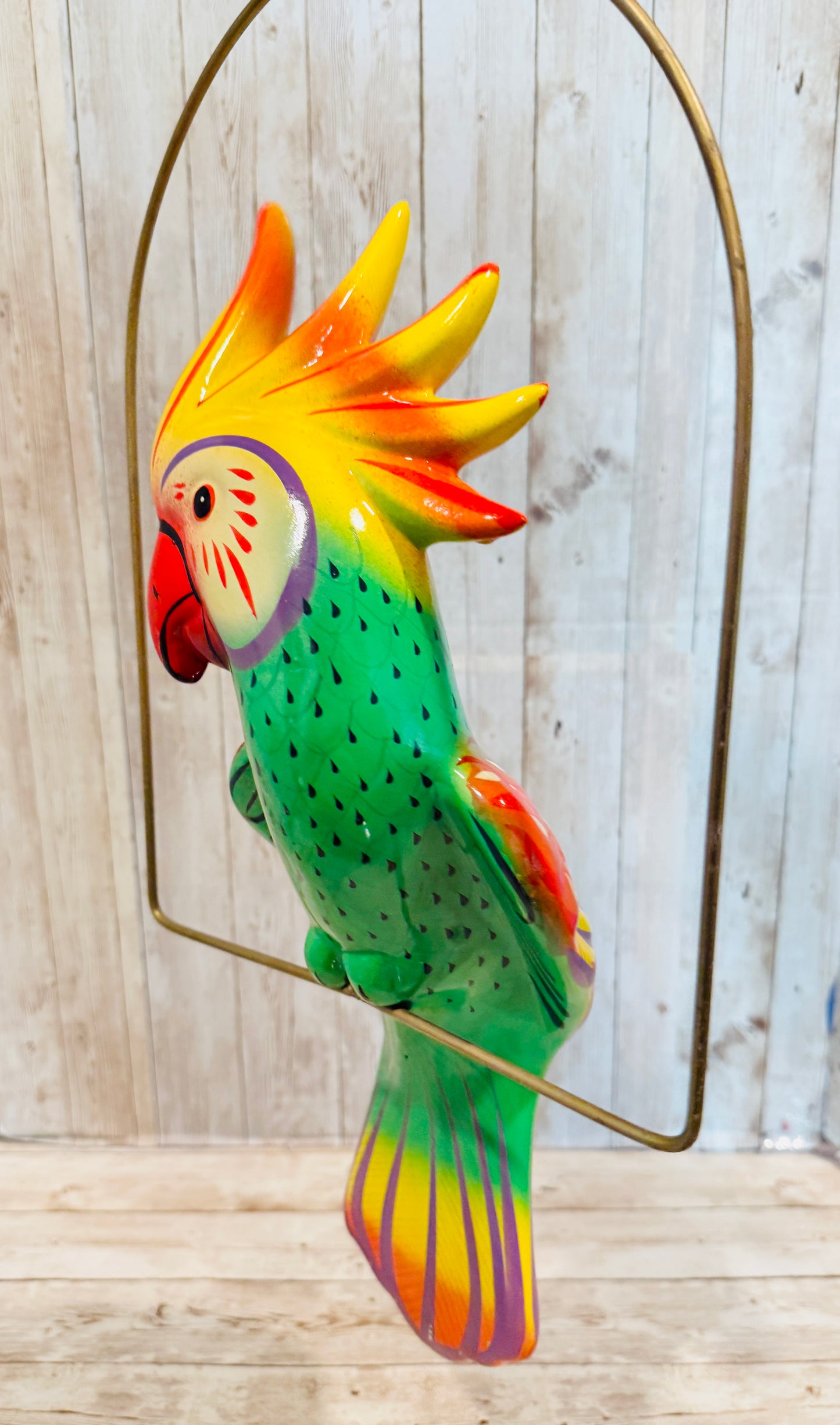 Mexican Exotic Ceramic Bird on a Perch Pajaro Mexicano de Ceramic en Aro