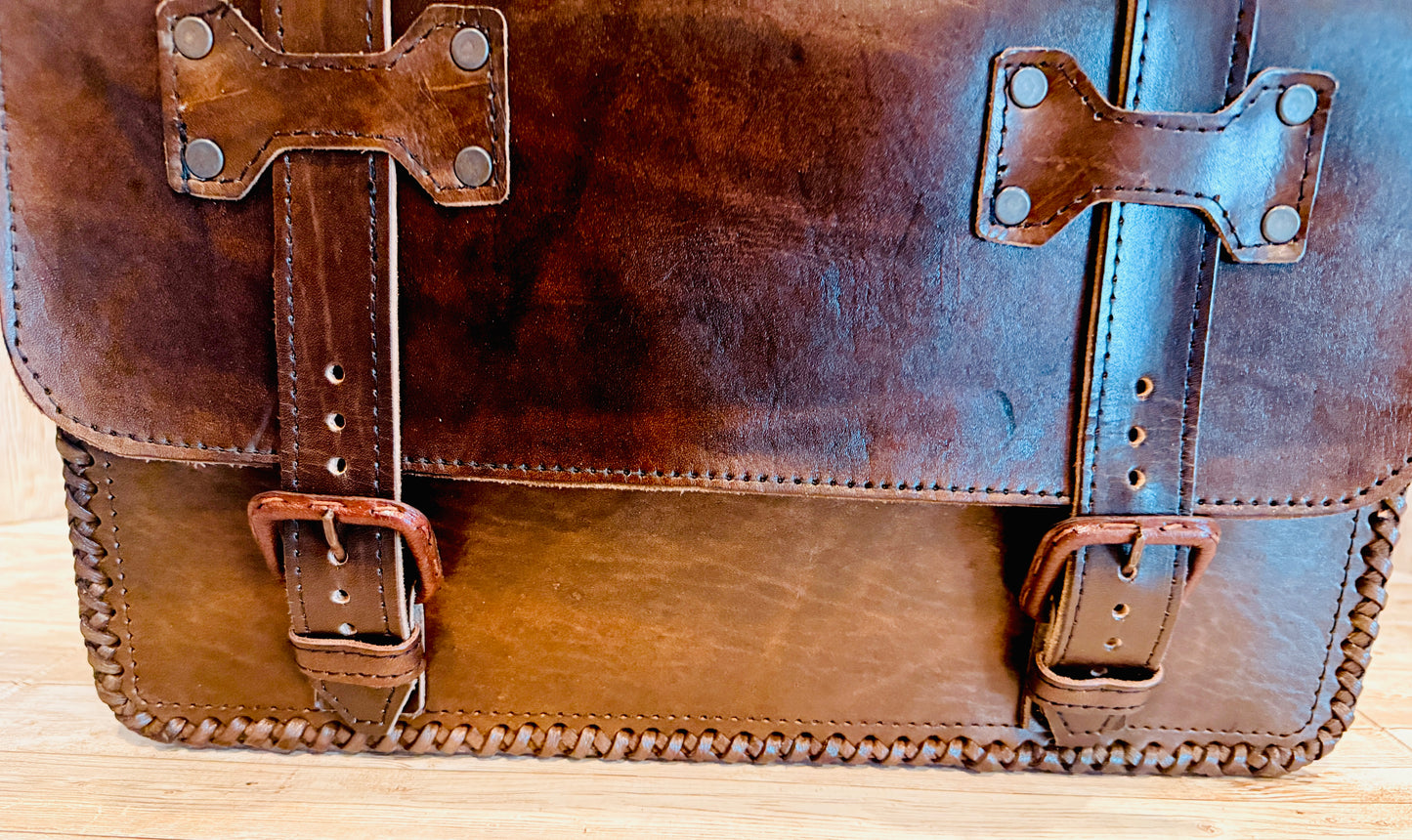 Mexican Leather Portfolio Briefcase Hand Tooled Aztec Calendar Laptop Bag Business Case Handmade Leather