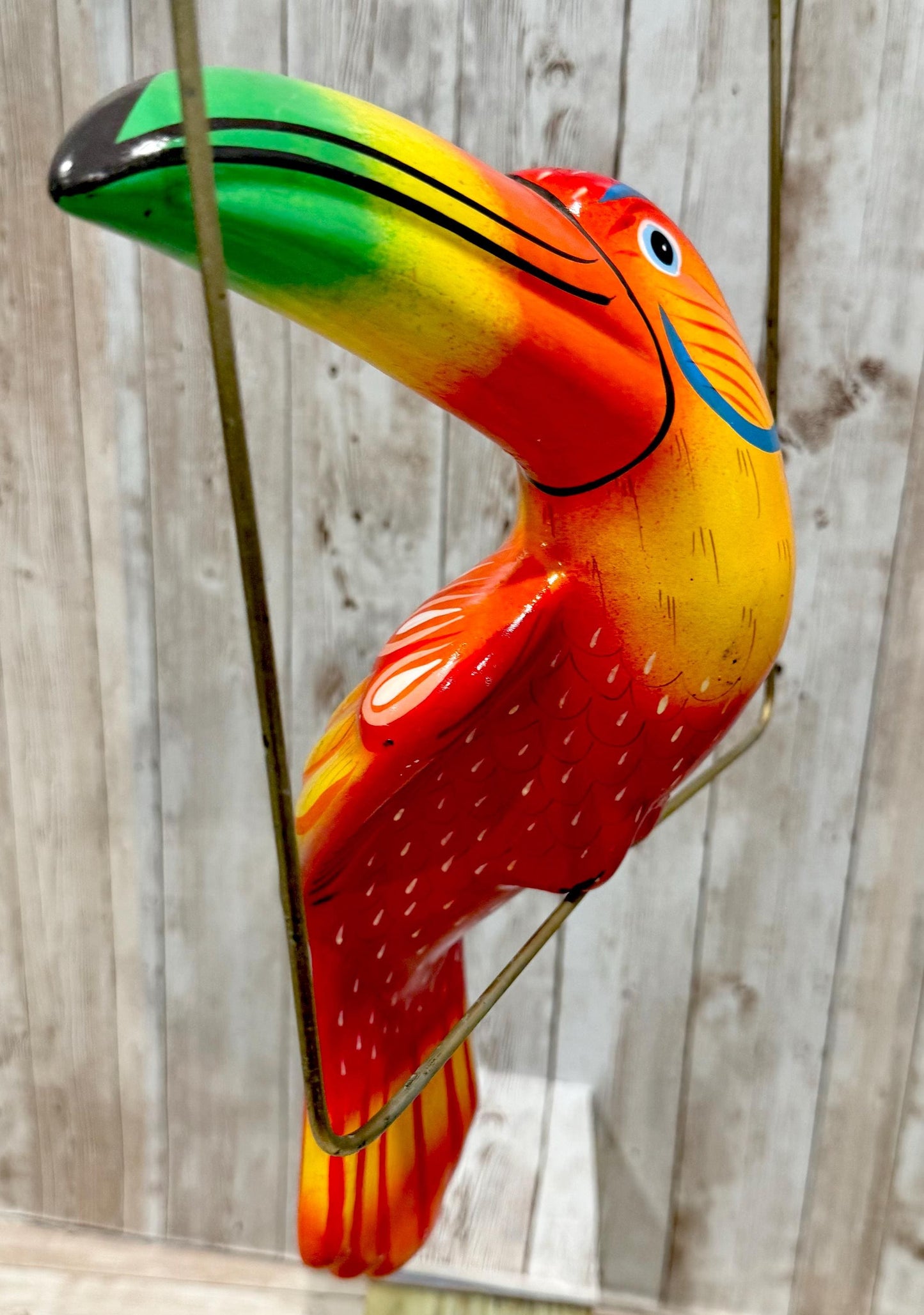Hanging Exotic Bird in Ring Mexican Pottery Ceramic Pajaro De Cerámica