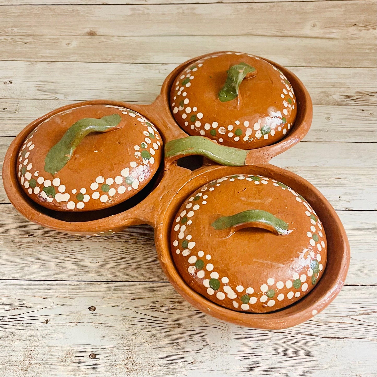 Terracotta Salsa Holder 2, 3 & 4 Trays with Lid Salsero de Barro con 2, 3 y 4 Cazuelitas con Tapa