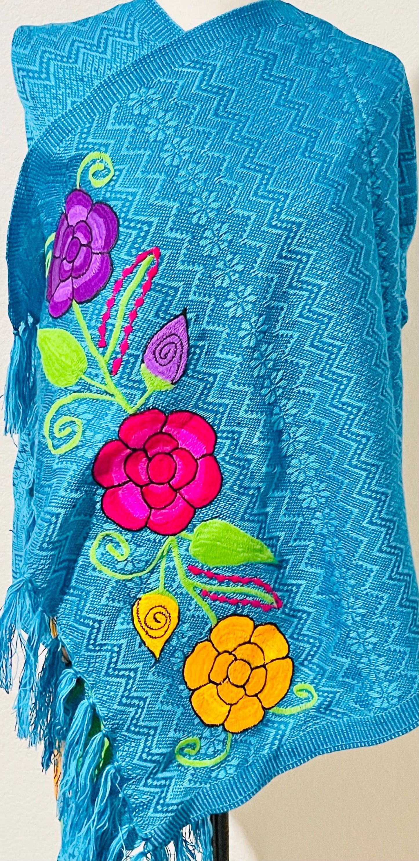 Embroidered Handmade Mexican Shawl Reboso Bordados en Telar