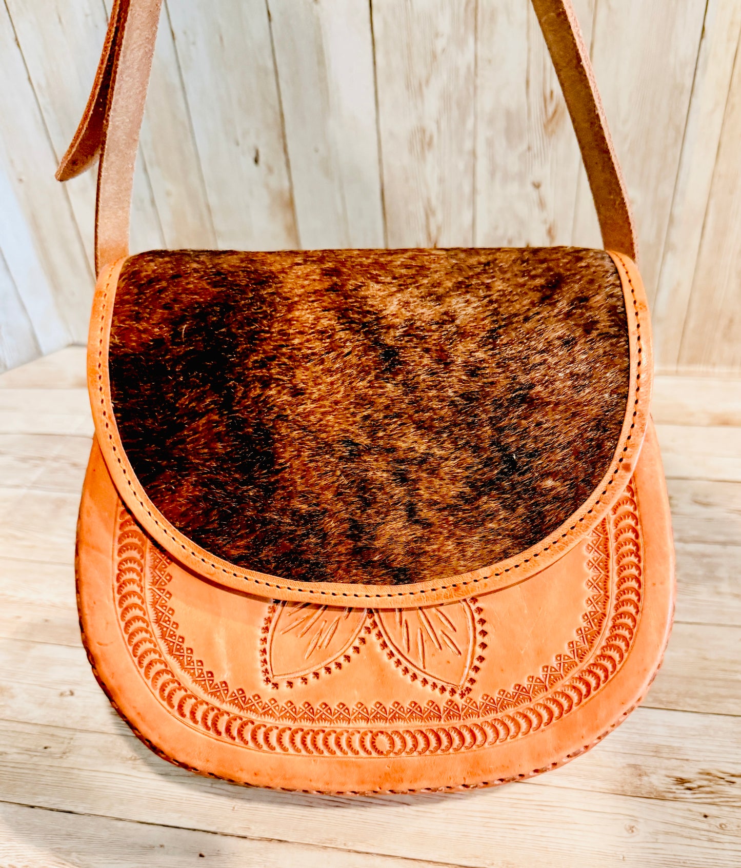 Mexican Leather Cowhide Western Tooled Handbag Bolsa Mexicana de Piel