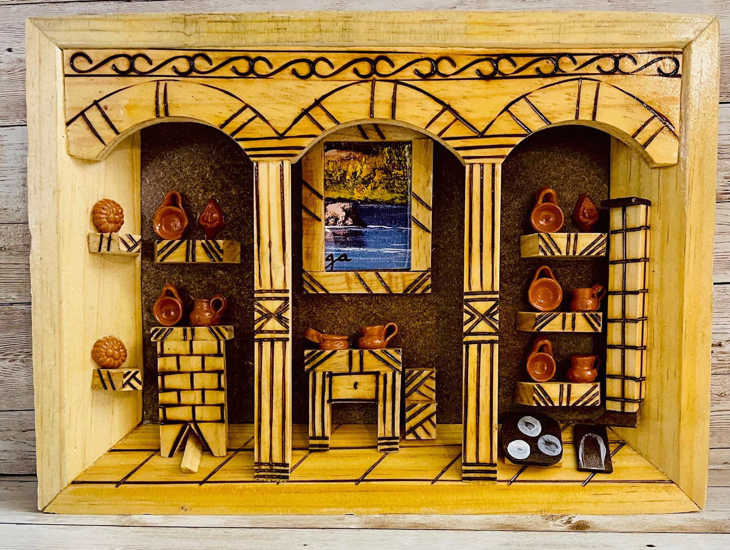 Mexican Kitchen Frame with Miniature Accessories Cuadro de Cocina Trastero Mexicano