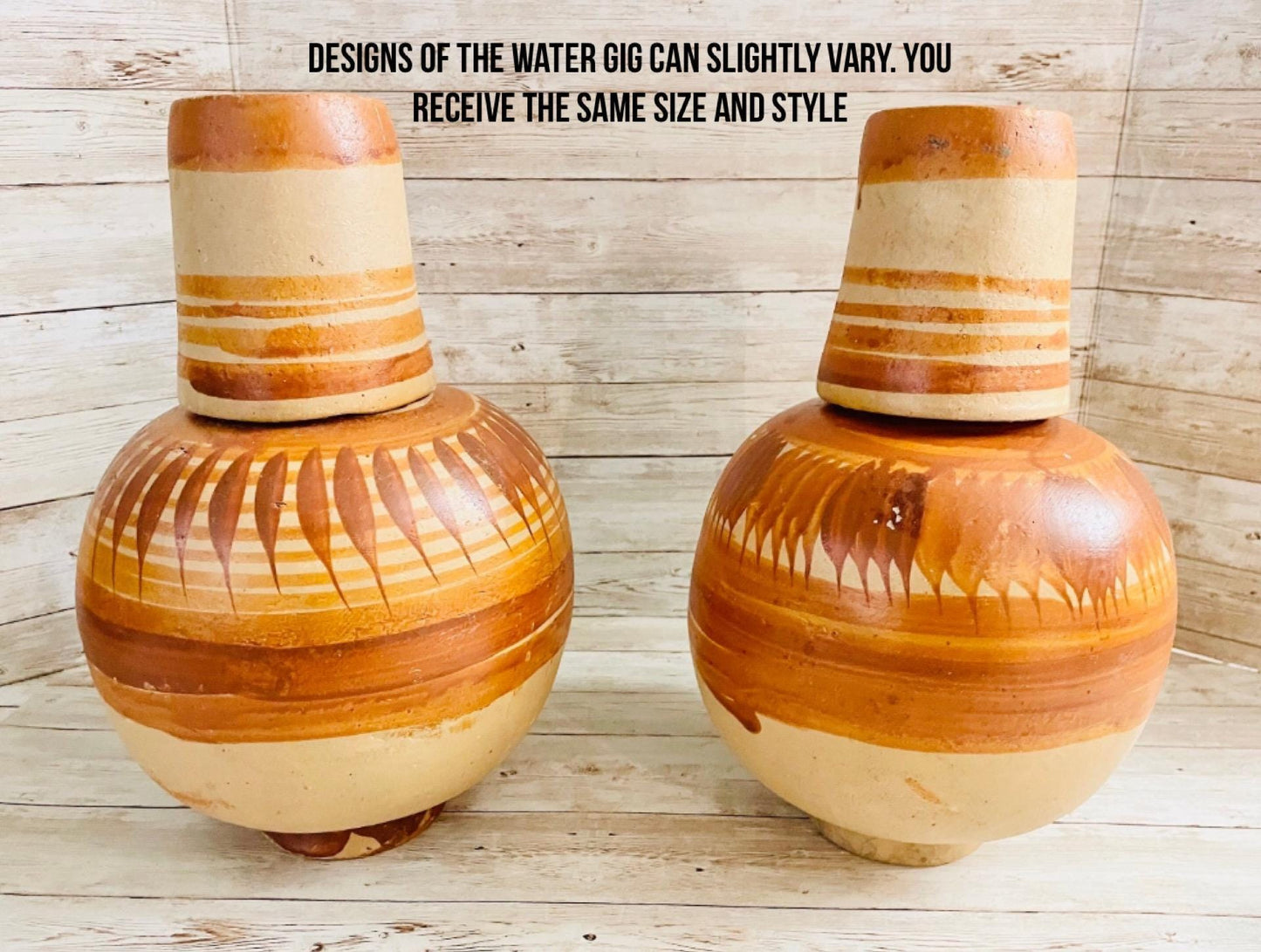 2x Mexican Clay WaterJug & Cup 2 Botellónes Garrafón de Barro con Tapa Mexicano