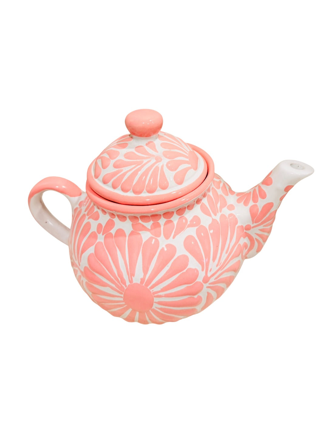Mexican Pink Talavera Coffeepot Teapot Set with Sugar Bowl and Serving Dish with Lid Talavera Rosa Tetera con Azucarera y Charola Chica para Servir