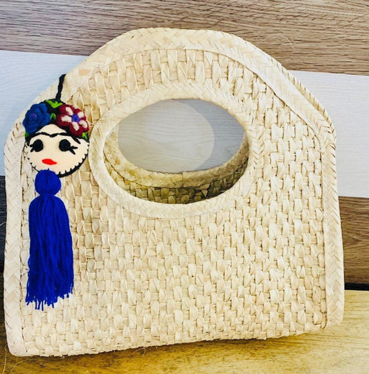 Mexican Artesanal Palm Leaf Beach Tote Bag Bolsa Mexicana Artesanal de Palma con Pompom