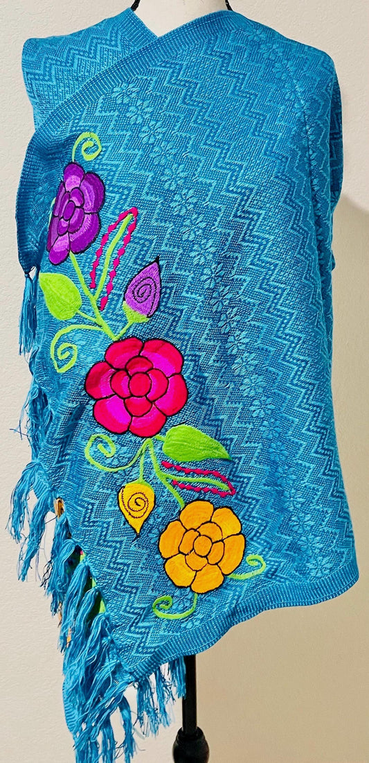 Embroidered Handmade Mexican Shawl Reboso Bordados en Telar