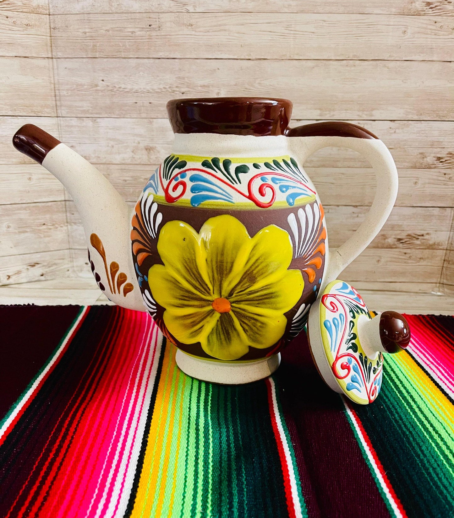 Terra Cotta Mexican Art Pottery CoffeeTea Pot Jarra Lechera Cafetera Artesanal Mexicana Engove