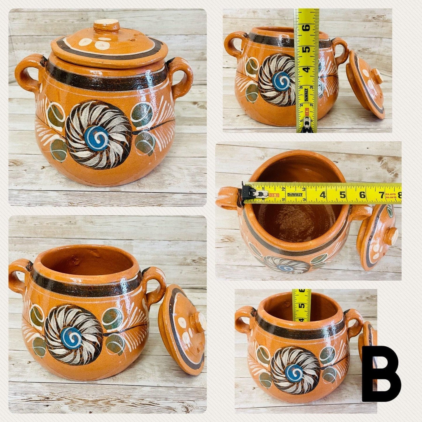 Terra Cota Clay Pot for Beans Soups Olla Tonala de Barro para Caldos Frijoles Sopas