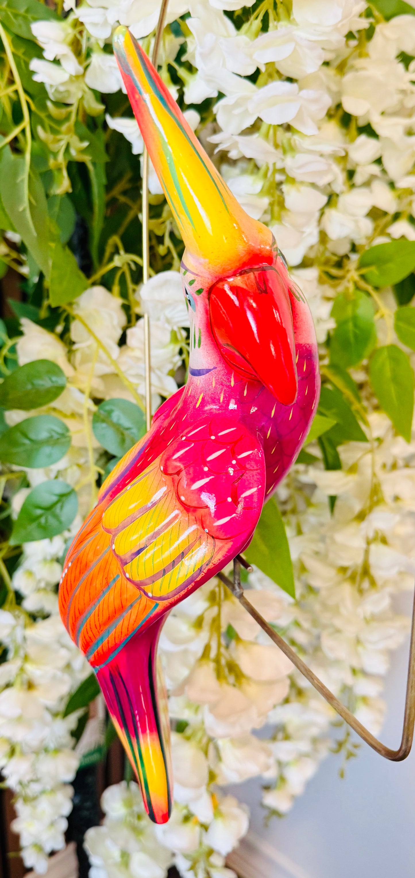 Mexican Exotic Ceramic Bird on a Perch Pajaro Mexicano de Ceramic en Aro