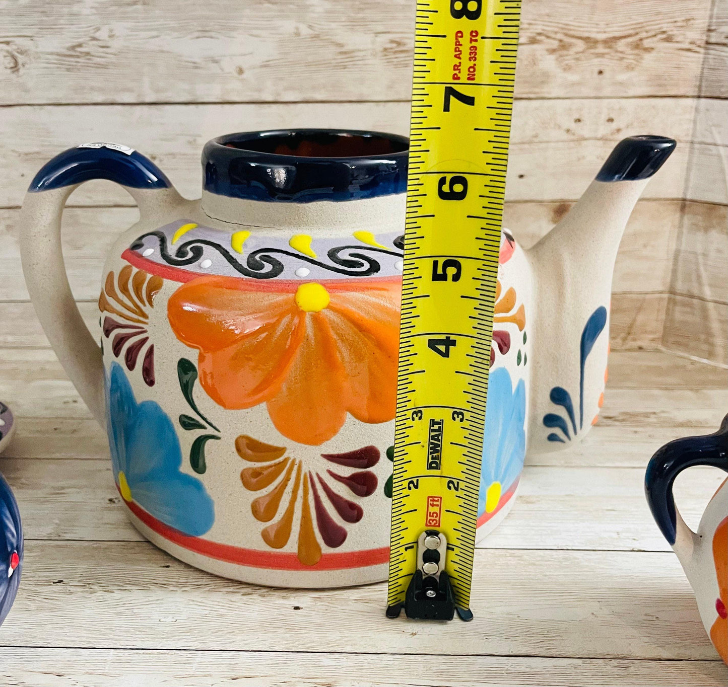 Terra Cotta Mexican Art Pottery CoffeeTea Pot with 2 Mugs Jarra Lechera Cafetera Artesanal Mexicana Engove con 2 Tazas
