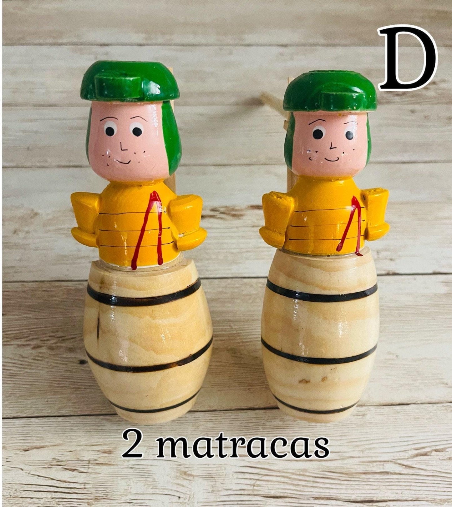 Matracas Mexicana del Chavo del Ocho y Chilindrina Mexican Wooden Noisemaker Grogger, Matraca Loud