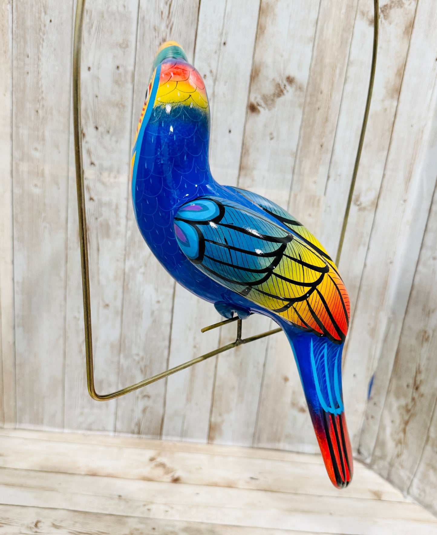 Mexican Exotic Ceramic Bird on a Perch Pajaro Mexicano de Ceramic en Aro