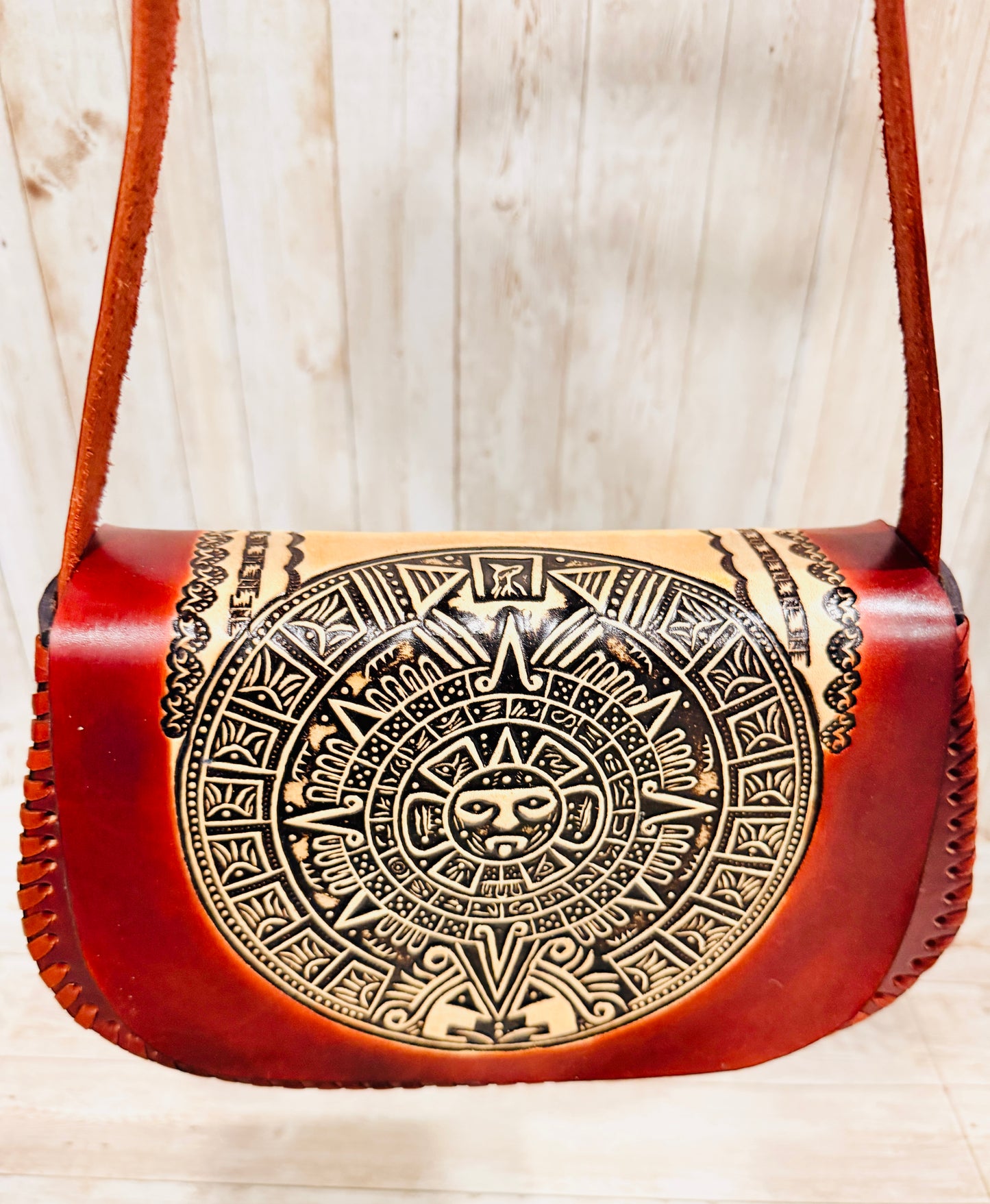Mexican Leather Tooled Handbag Bolsa Mexicana de Piel Cincelada
