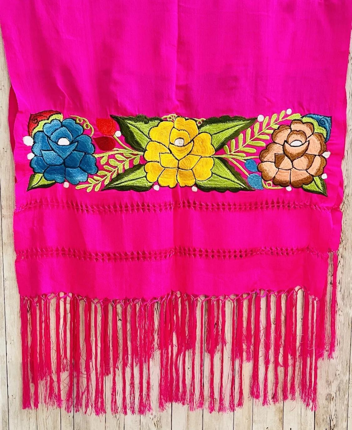 Embroidered Silk Handmade Mexican Shawls Rebosos Bordados en Ceda