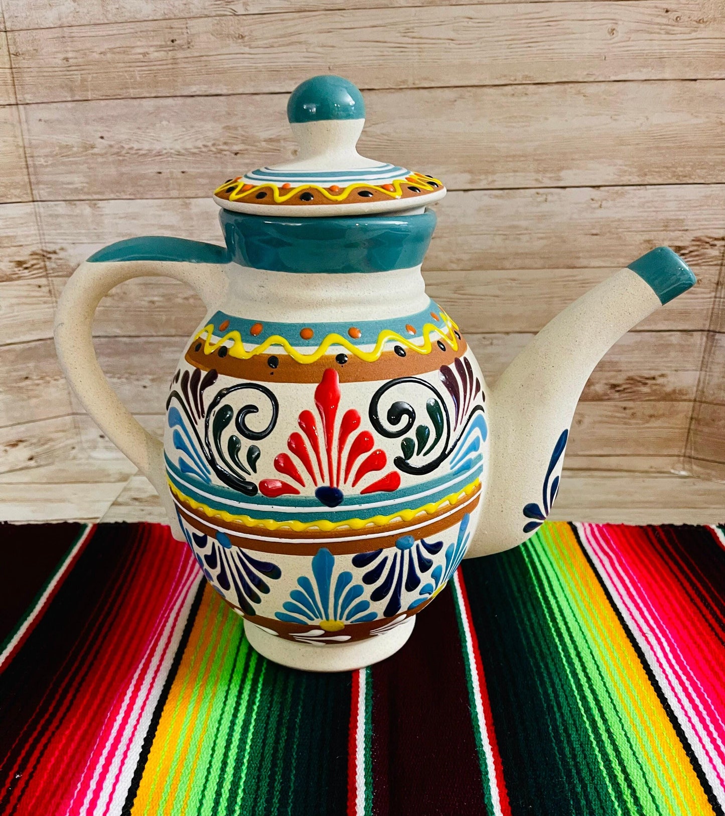 Terra Cotta Mexican Art Pottery CoffeeTea Pot Jarra Lechera Cafetera Artesanal Mexicana Engove