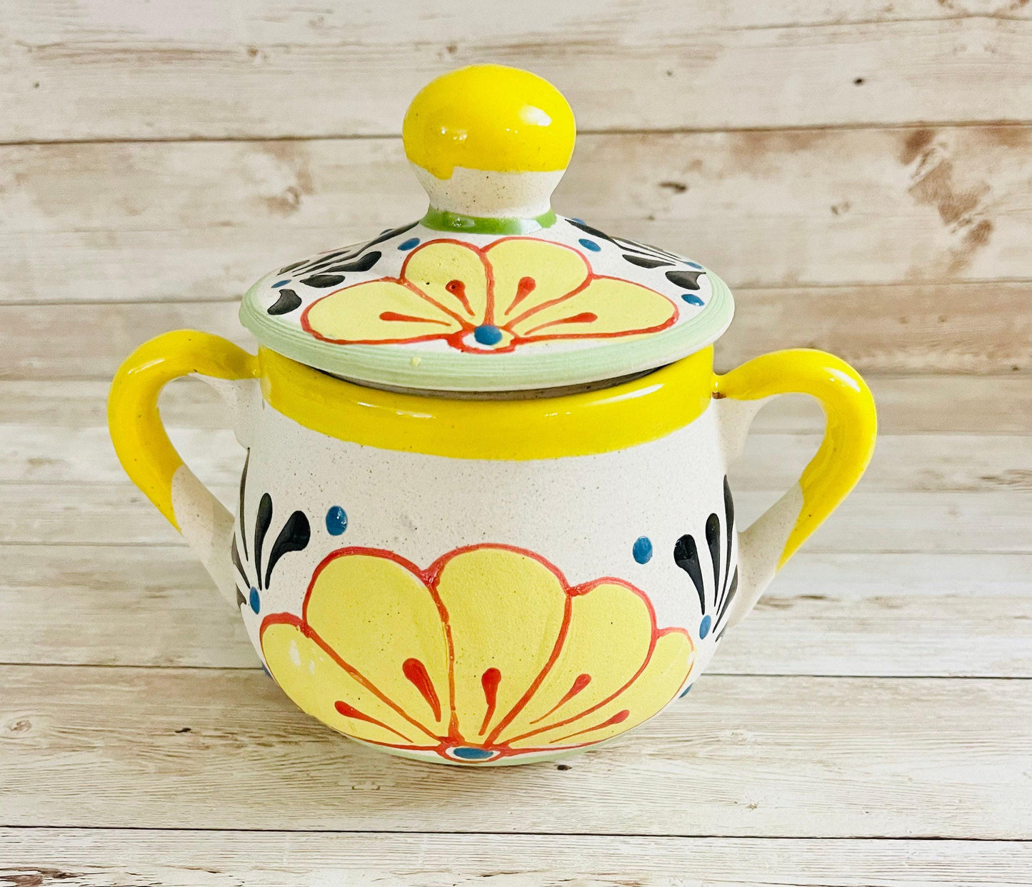 Terra Cotta Mexican Art Pottery Sugar Pot Azucarera Mexicana Engove