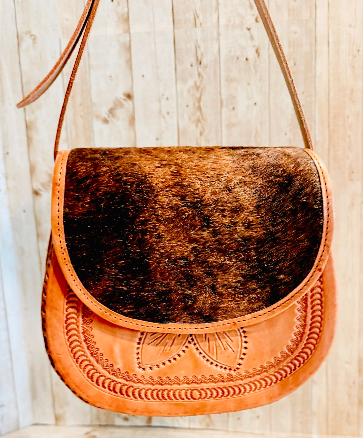 Mexican Leather Cowhide Western Tooled Handbag Bolsa Mexicana de Piel