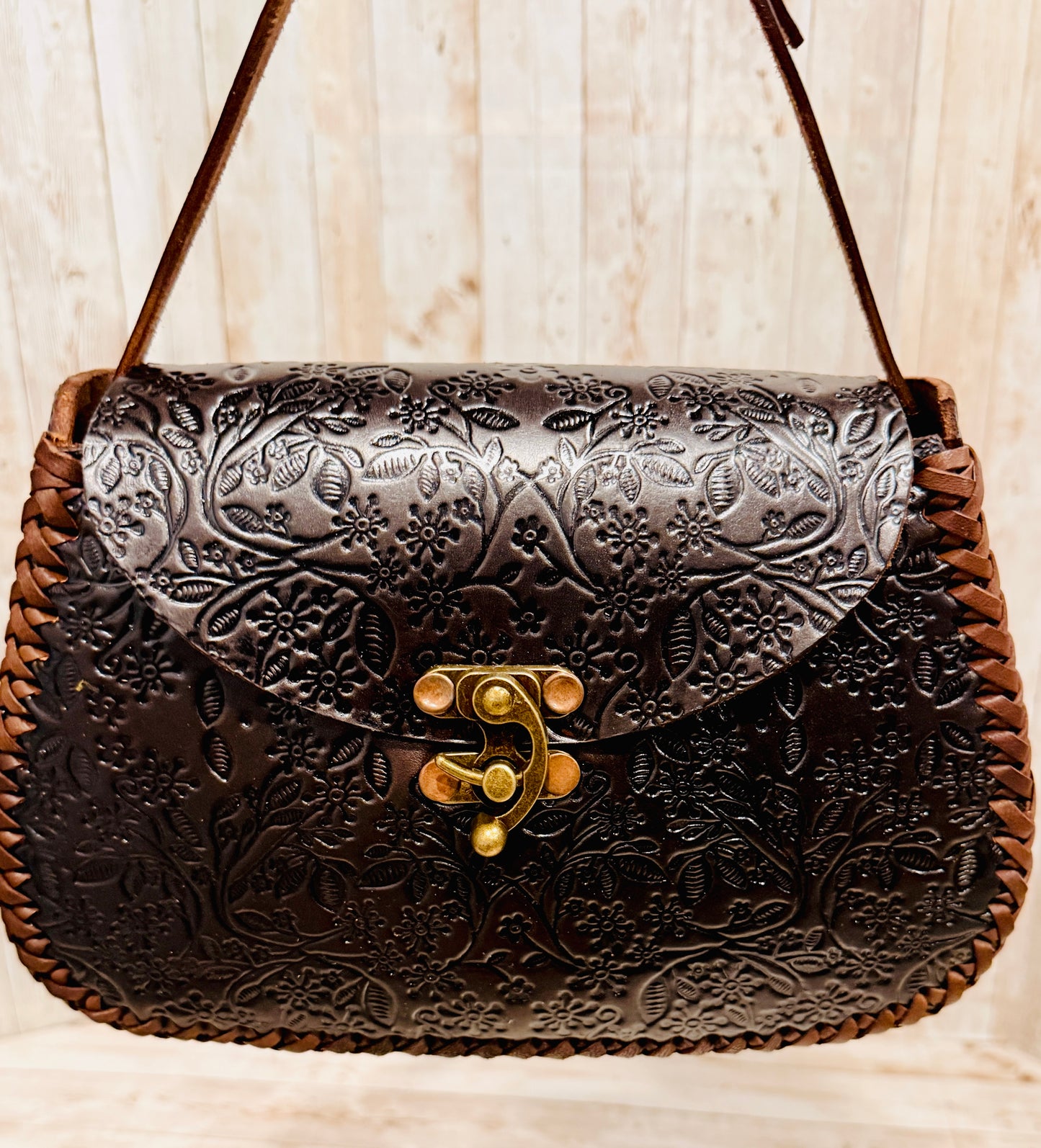 Mexican Leather Tooled Handbag Bolsa Mexicana de Piel Cincelada
